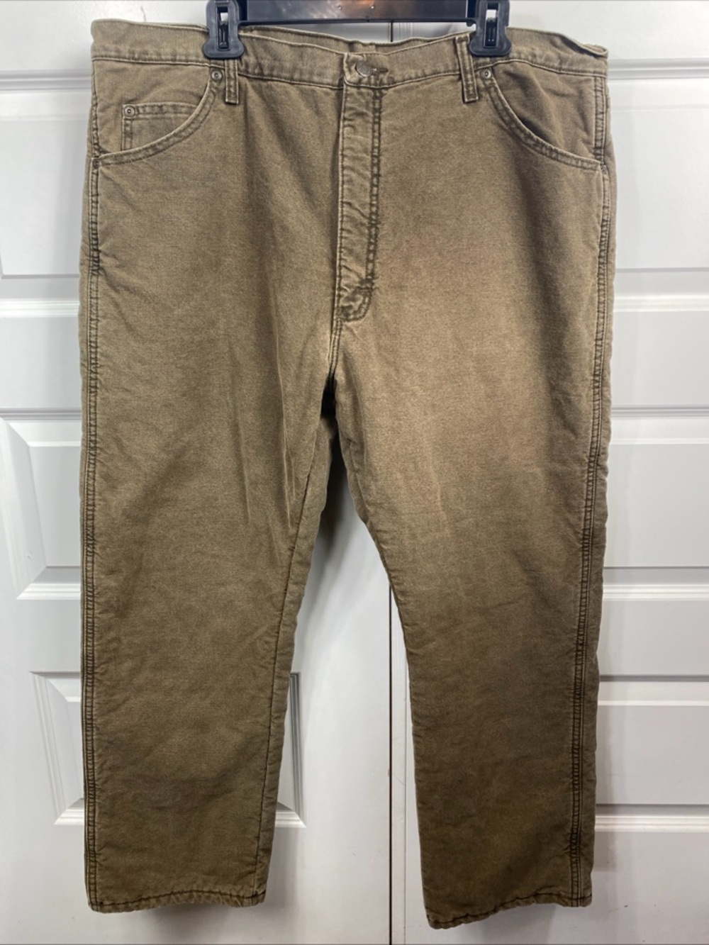 Wrangler Rugged Wear Jeans Pants Mens 42x30 Brown Fleece Lined Jeans